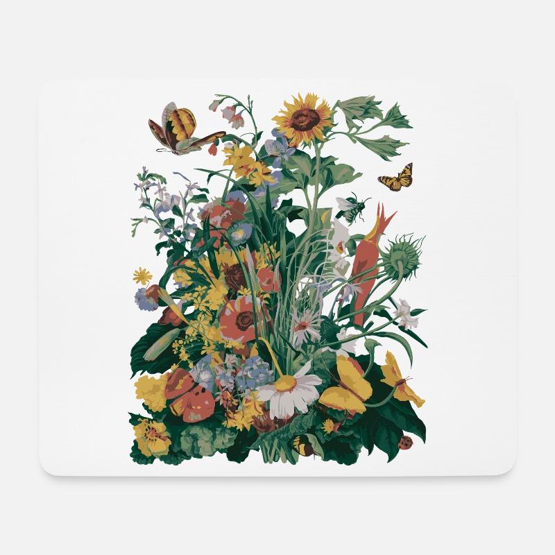 Wildflower Meadow - Vibrant Botanical Nature Art - Mouse Pad (horizontal) - white