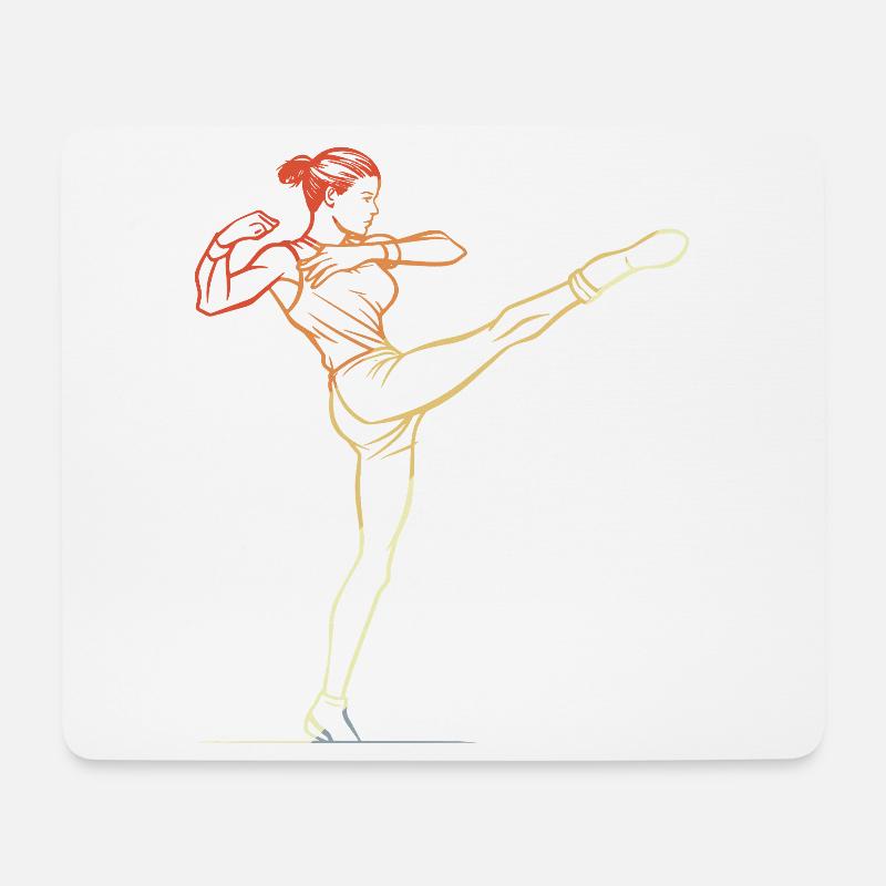 Kickboxen Mädchen Line Art - Mousepad (Querformat) - Weiß