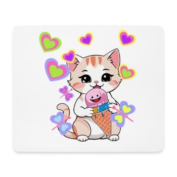 Cats Summertime Kids Child Cat Cream Hearts - Mouse Pad (horizontal) - white - Front