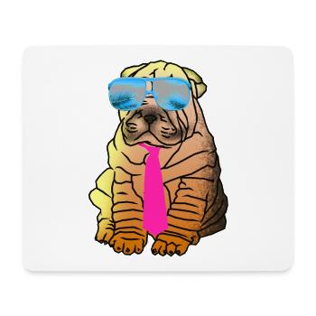 Chien carlin mignon portant des lunettes de soleil et une cravate - Tapis de souris (format paysage) - blanc - Devant