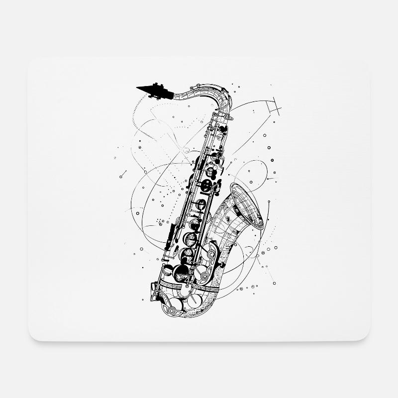Saxophon Zeichnung - Mousepad (Querformat) - Weiß