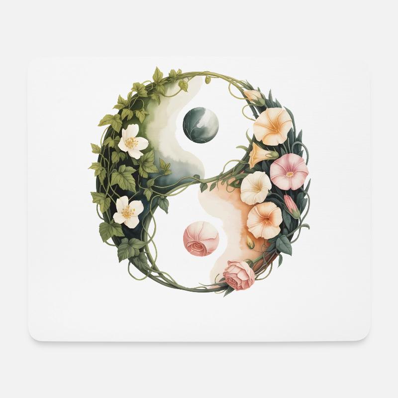 Blumen Yin Yang | Botanische Harmoniekunst - Mousepad (Querformat) - Weiß