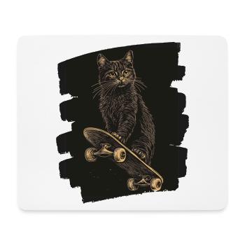 Chat sur Skateboard Skate - Tapis de souris (format paysage) - blanc - Devant
