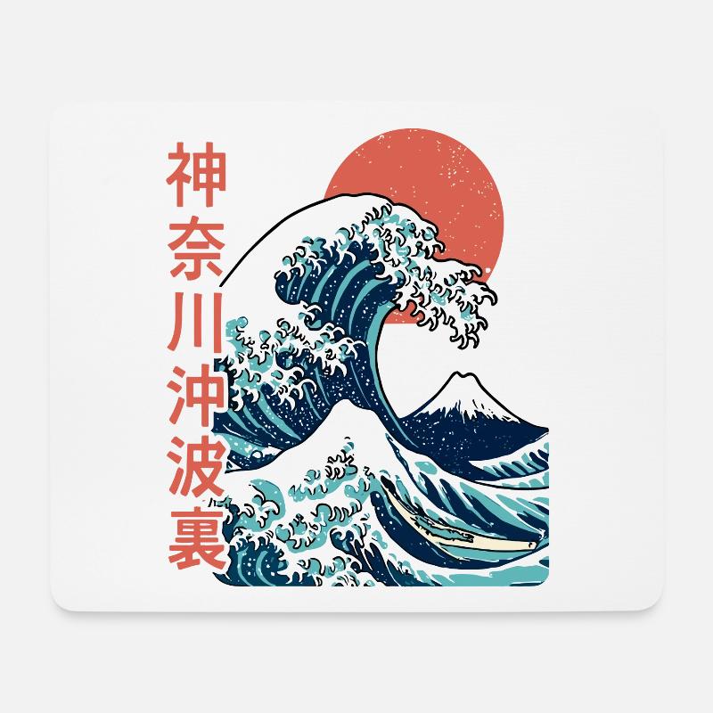 Die große Welle vor Kanagawa - Mousepad (Querformat) - Weiß