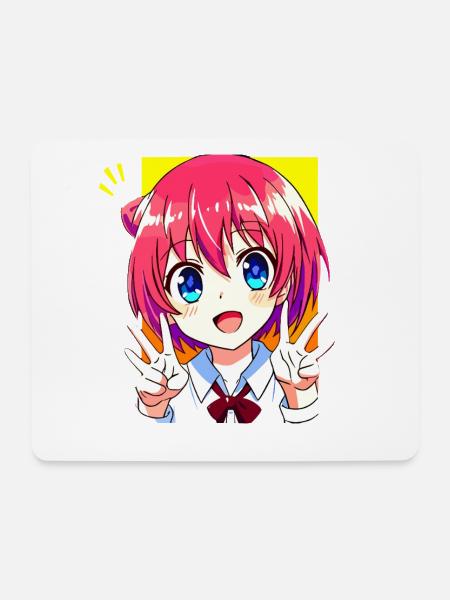 Süßes Anime Manga Mädchen - Peace Zeichen Kawaii - Mousepad (Querformat) - Weiß
