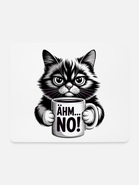 Ähm... No! Katze Mit Kaffee Humor - Mousepad (Querformat) - Weiß