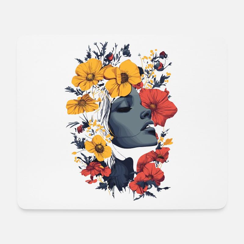 Frauenkopf Blumen Weltfrauentag Kreativ Abstrakte - Mousepad (Querformat) - Weiß