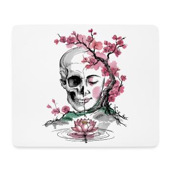 Cherry Blossom Skull and Zen Face Art - Mouse Pad (horizontal) - white - Front