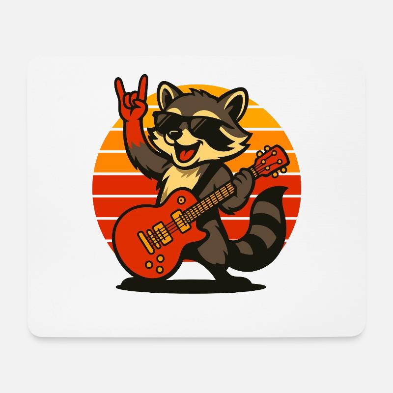 Cooler Retro Raccoon mit Gitarre und Sonnenunterga - Mousepad (Querformat) - Weiß
