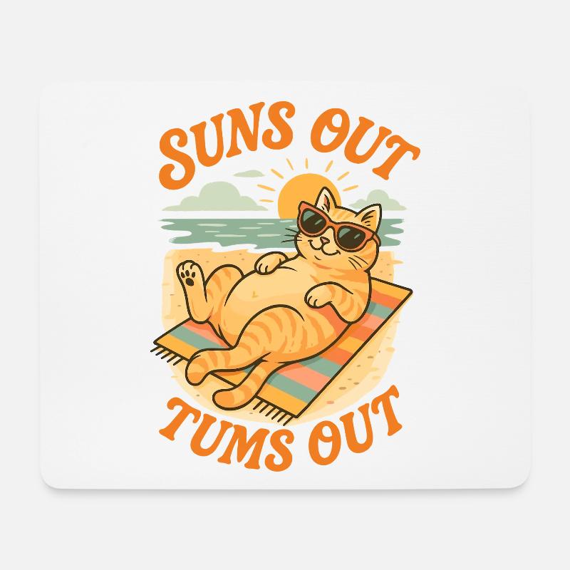 Sonne raus, Bauch raus Katze Design - Mousepad (Querformat) - Weiß