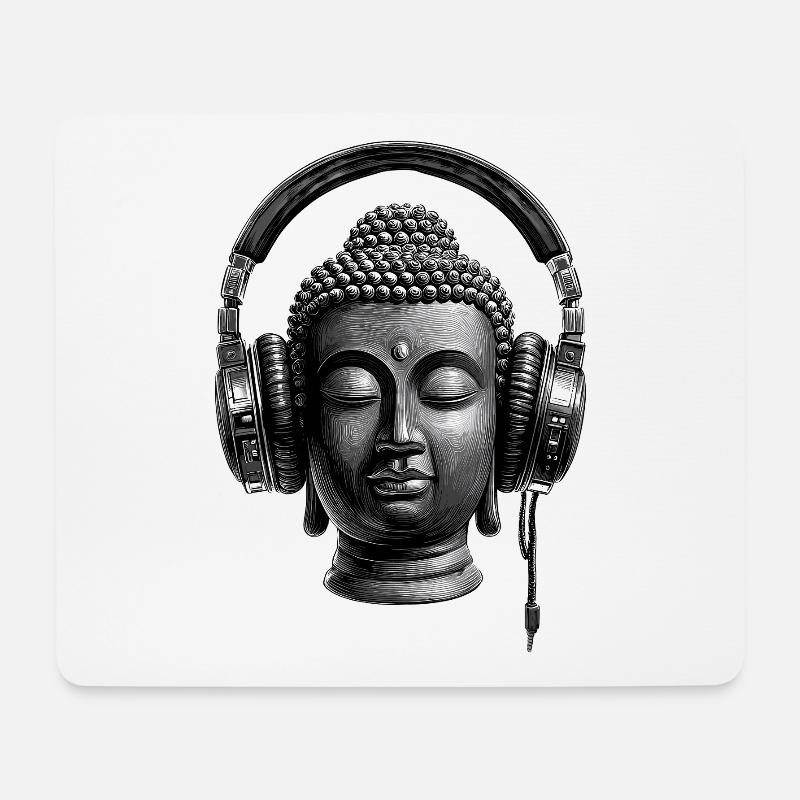 Buddha mit Kopfhörern Achtsamkeit Musik Boho Zen - Mousepad (Querformat) - Weiß