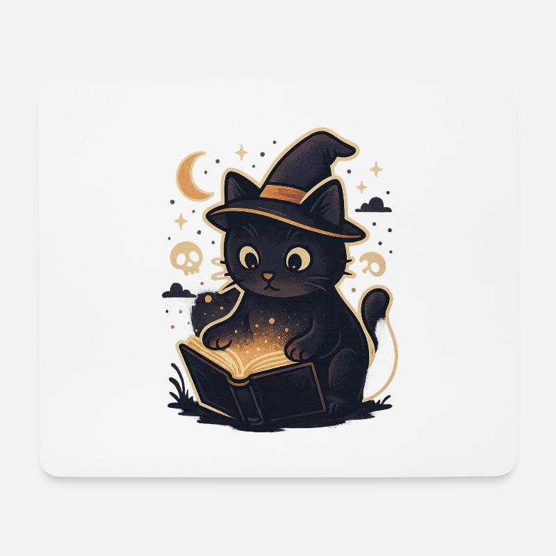 Spukkatze liest Magiebuch - Mousepad (Querformat) - Weiß