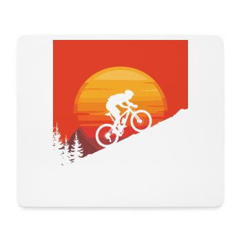 Silhouette de vététiste coucher de soleil - Tapis de souris (format paysage) - blanc - Devant