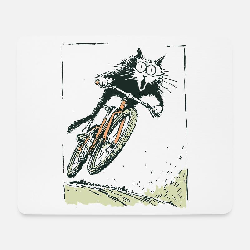 T-shirt design vélo chat - Tapis de souris (format paysage) - blanc