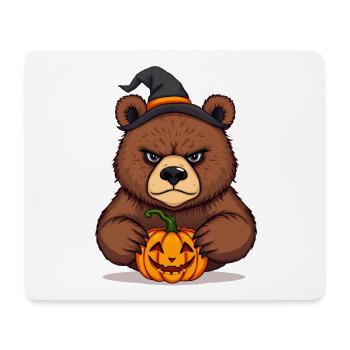 Halloween bear with pumpkin: cartoon illustration - Mouse Pad (horizontal) - white - Front