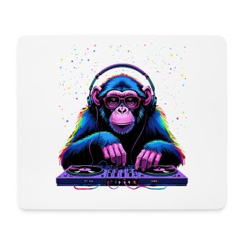 Singe DJ coloré avec des écouteurs et des lunettes - Tapis de souris (format paysage) - blanc - Devant