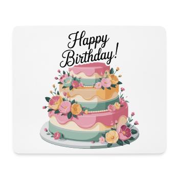 Gâteau d'anniversaire pastel avec décor floral - Tapis de souris (format paysage) - blanc - Devant
