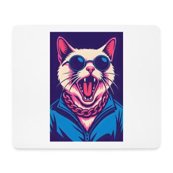 Retro-Katze mit Sonnenbrille und Kette - Mousepad (Querformat) - Weiß - Vorne