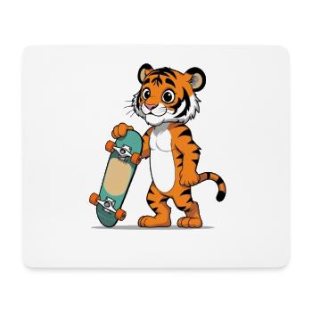 Kunstvoller Tiger mit Skateboard - Mousepad (Querformat) - Weiß - Vorne
