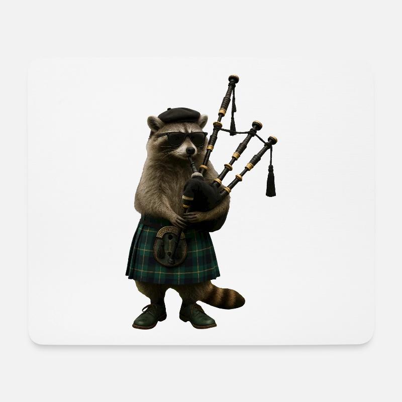 Waschbär Dudelsack - Mousepad (Querformat) - Weiß