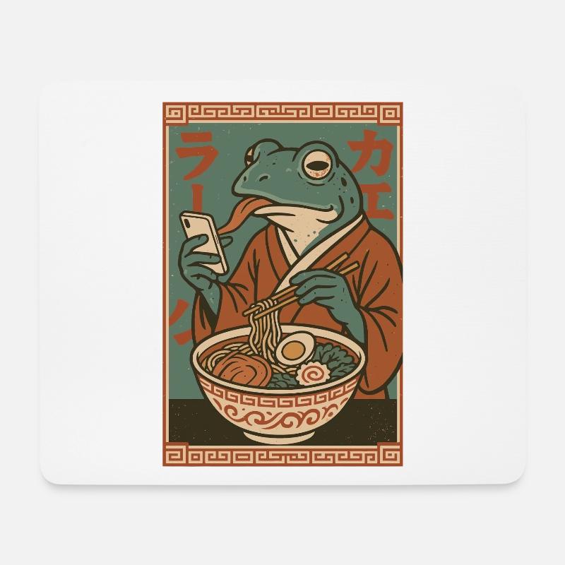 Lustiger Frosch, mürrisch, Japanische Kunst, Ramen - Mousepad (Querformat) - Weiß