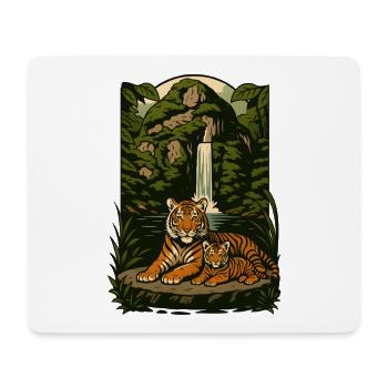 Tiger Family in Jungle Serenity, Tiger Cub Tropica - Mouse Pad (horizontal) - white - Front