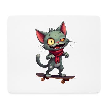 Chat effrayant en skateboard - Tapis de souris (format paysage) - blanc - Devant