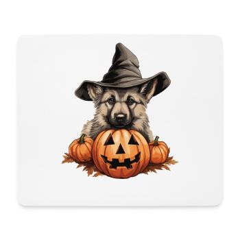Halloween Witch Hat Pumpkin Dog German - Mouse Pad (horizontal) - white - Front