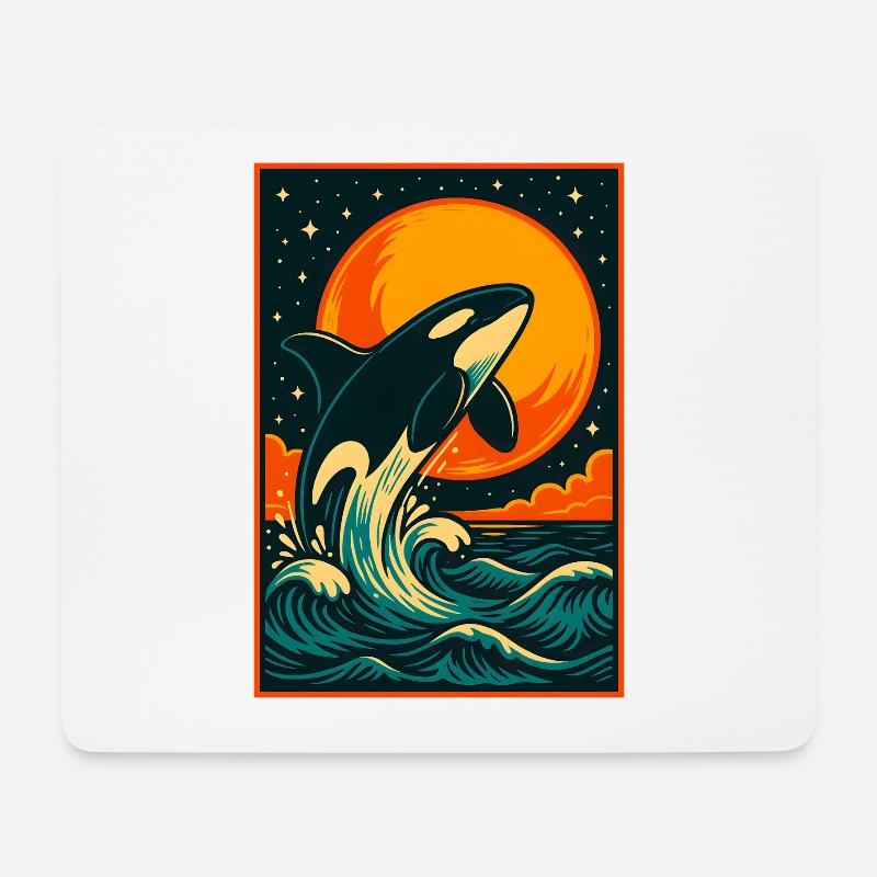 Sunset Orca, Liebe Meerestiere - Mousepad (Querformat) - Weiß