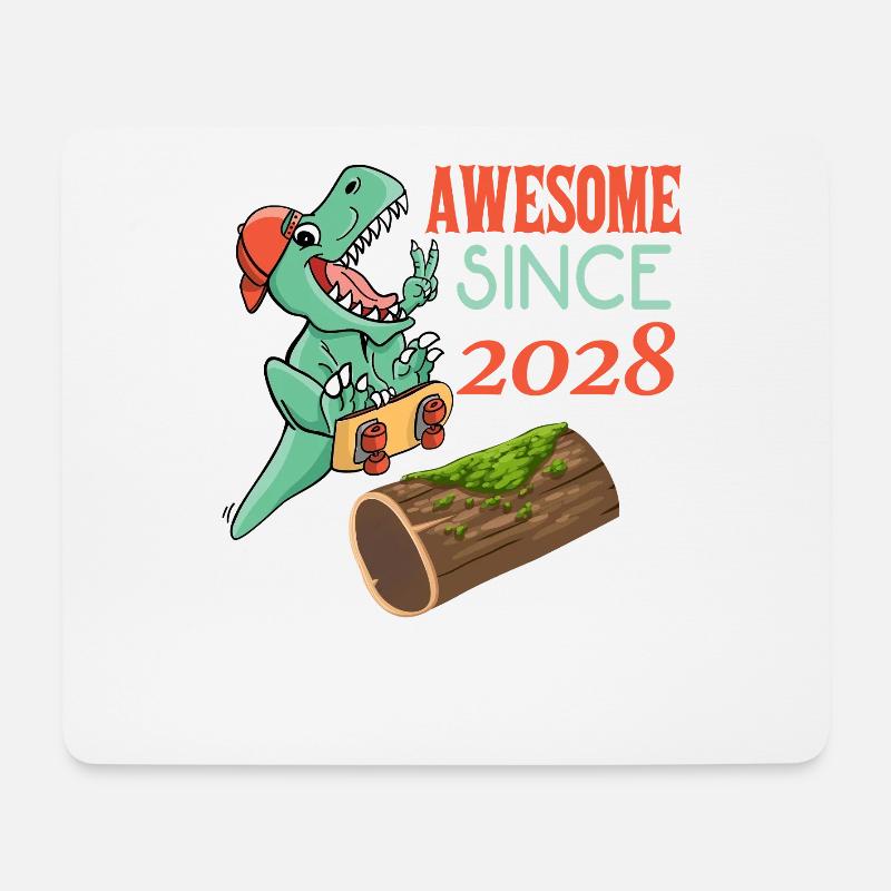 Dino Skater Geburtstag 2028 - Mousepad (Querformat) - Weiß