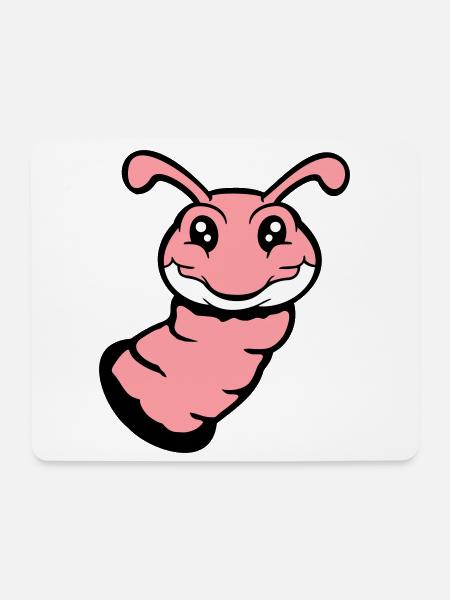 Raupe guckt aus Loch lächelt süß Wurm Comic Spaß - Mousepad (Querformat) - Weiß