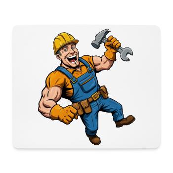 Cheerful cartoon construction worker with tools - Mouse Pad (horizontal) - white - Front
