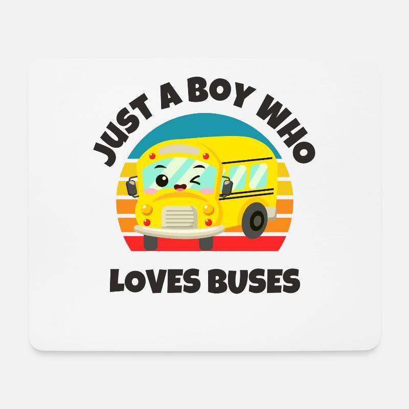 Junge, der Busse liebt Kawaii Retro Schulbus - Mousepad (Querformat) - Weiß