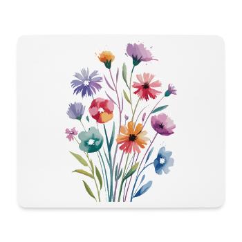 Bouquet de fleurs à l'aquarelle aux couleurs pastel - Tapis de souris (format paysage) - blanc - Devant