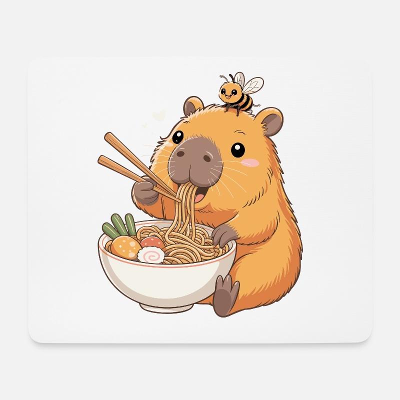 Capybara Ramen Kawaii Anime Nudel Japan - Mousepad (Querformat) - Weiß