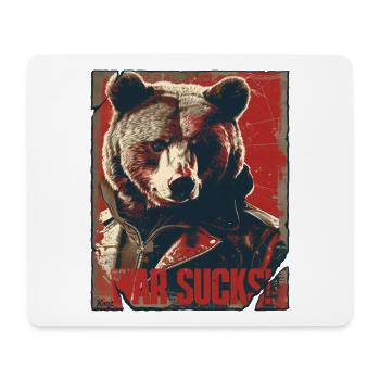 Krasser Bär im Lederjacke Design, Krieg nervt - Mousepad (Querformat) - Weiß - Vorne