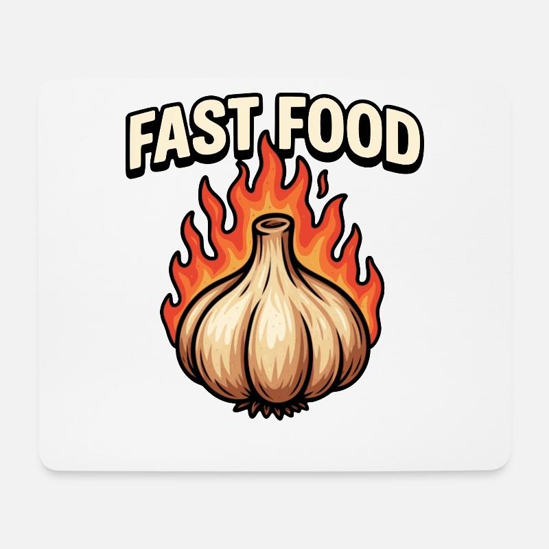 Feurige Knoblauch-Cartoon - Mousepad (Querformat) - Weiß