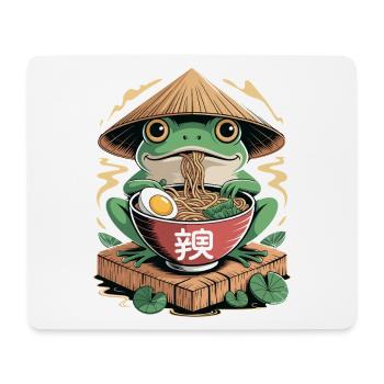 Cheerful ramen frog with rice straw hat and - Mouse Pad (horizontal) - white - Front