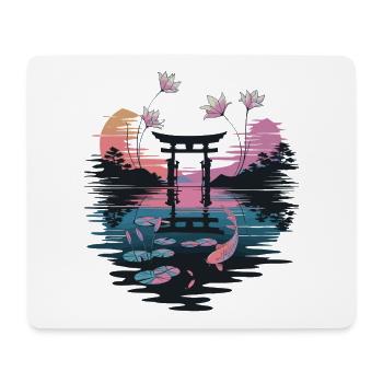 Torii japonais au bord du lac avec Koi et Lotus - Tapis de souris (format paysage) - blanc - Devant