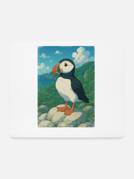 Anime Papageientaucher Puffin - Mousepad (Querformat) - Weiß