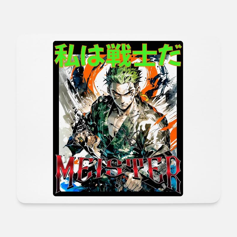 Anime Held Mit Messer und grüner Haarmähne - Mousepad (Querformat) - Weiß