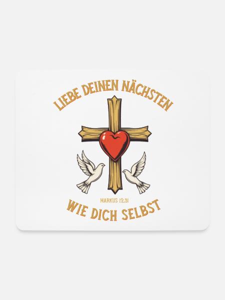 Herz Kreuz Christentum Bibel Liebe deinen Nächsten - Mousepad (Querformat) - Weiß