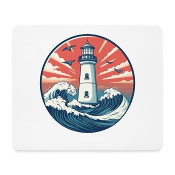 Illustration d'un phare et de vagues de la mer - Tapis de souris (format paysage) - blanc - Devant