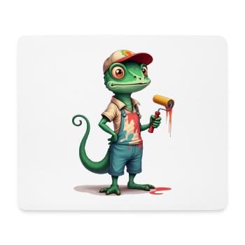 Chamäleon Maler Cartoon mit Farbroller - Mousepad (Querformat) - Weiß - Vorne
