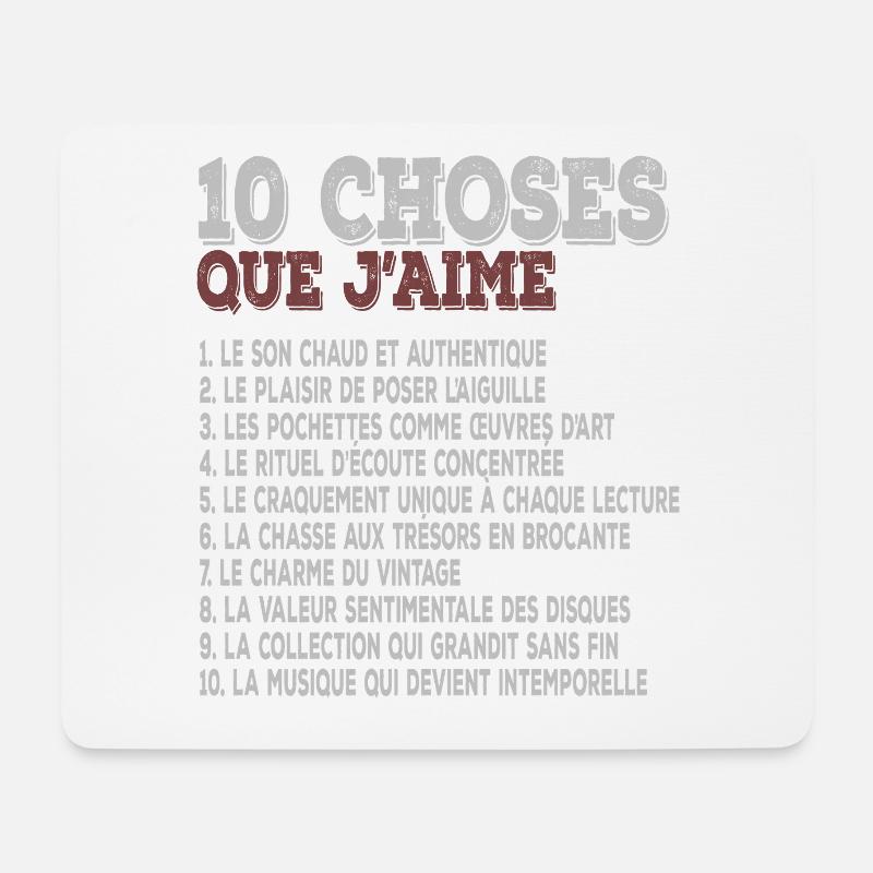 10 choses que j’aime musique rétro vinyles - Tapis de souris (format paysage) - blanc