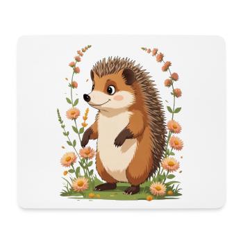 Niedlicher Igel mit Blumenkranz - Mousepad (Querformat) - Weiß - Vorne