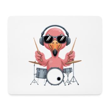 Flamingo Drummer With Headphones - Mouse Pad (horizontal) - white - Front