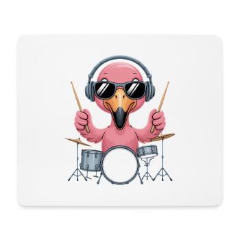 Flamingo Drummer With Headphones And Sunglasses - Mouse Pad (horizontal) - white - Front