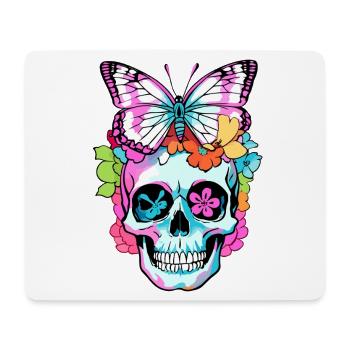 Crâne coloré avec papillon - Tapis de souris (format paysage) - blanc - Devant