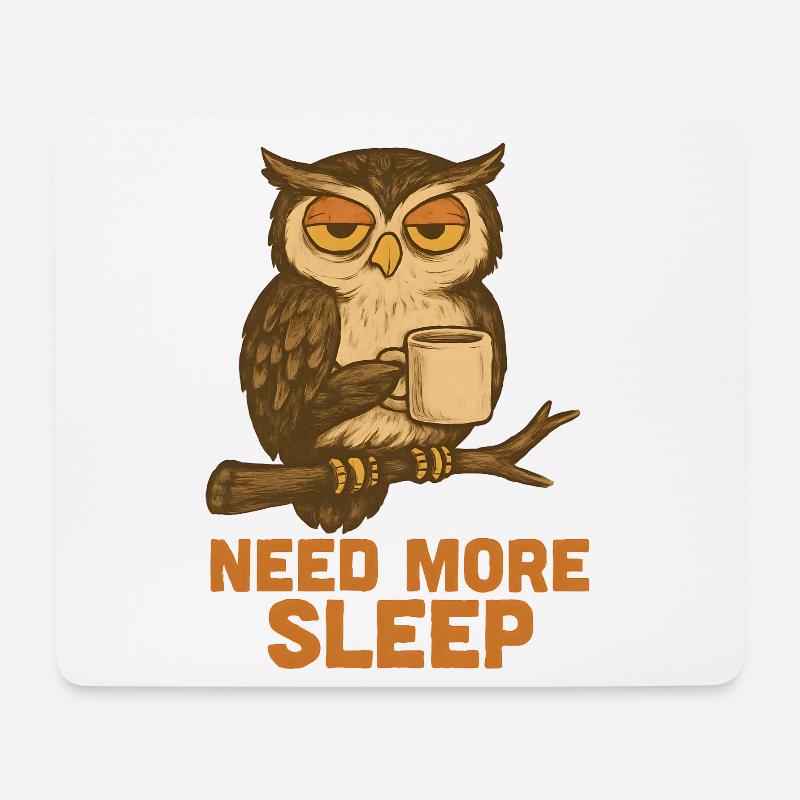 Need More Sleep – Lustige Eule - Mousepad (Querformat) - Weiß